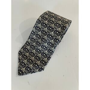 Lanvin Men's 100% Silk Neck Tie Steel Blue with Silver Baroque Print JL